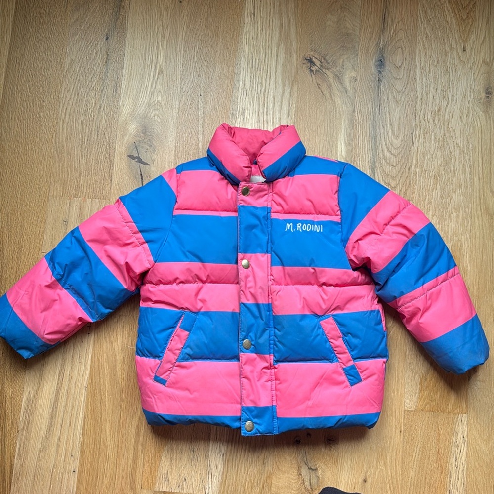 Mini Rodini toddler puffer jack in pink/blue - size 3-5Y